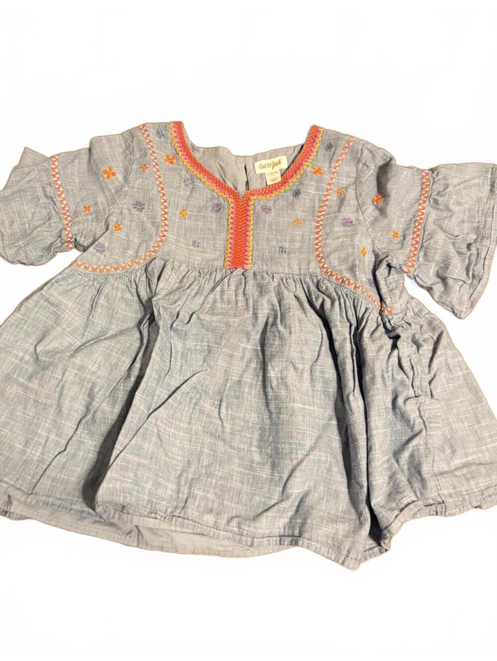 Cat & Jack Girls Embroidered Gray Cotton Girls Dress Size L (10/12)